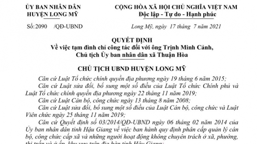 Tạm đình chỉ công tác Chủ tịch UBND xã do thiếu trách nhiệm trong chống dịch Covid-19